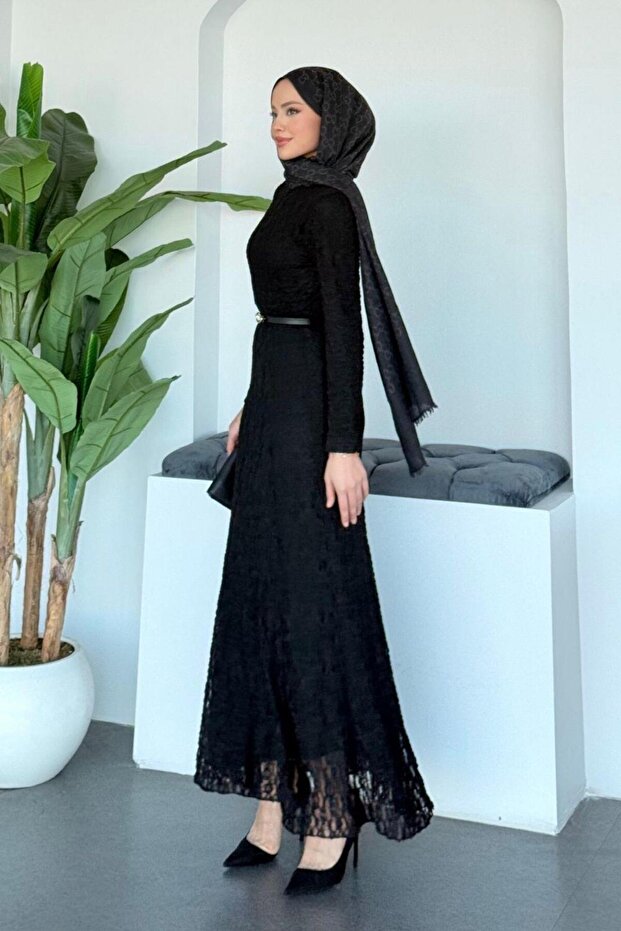 Dantelli Elbise Siyah - 4