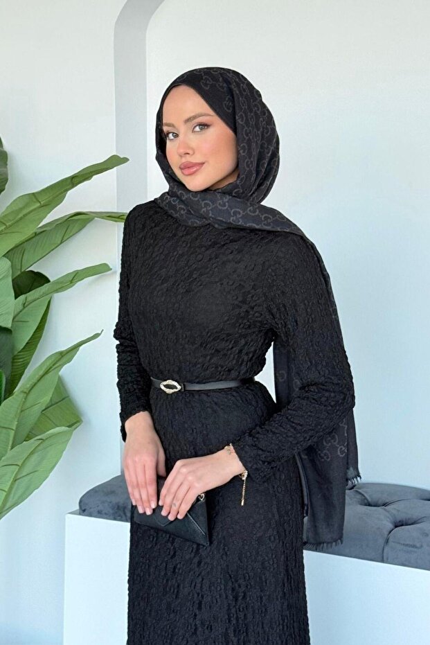Dantelli Elbise Siyah - 5
