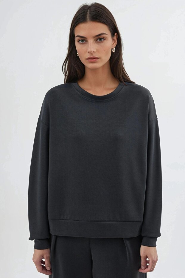 BUSEM Rahat Kesim Bisiklet Yaka Modal Sweatshirt - 7