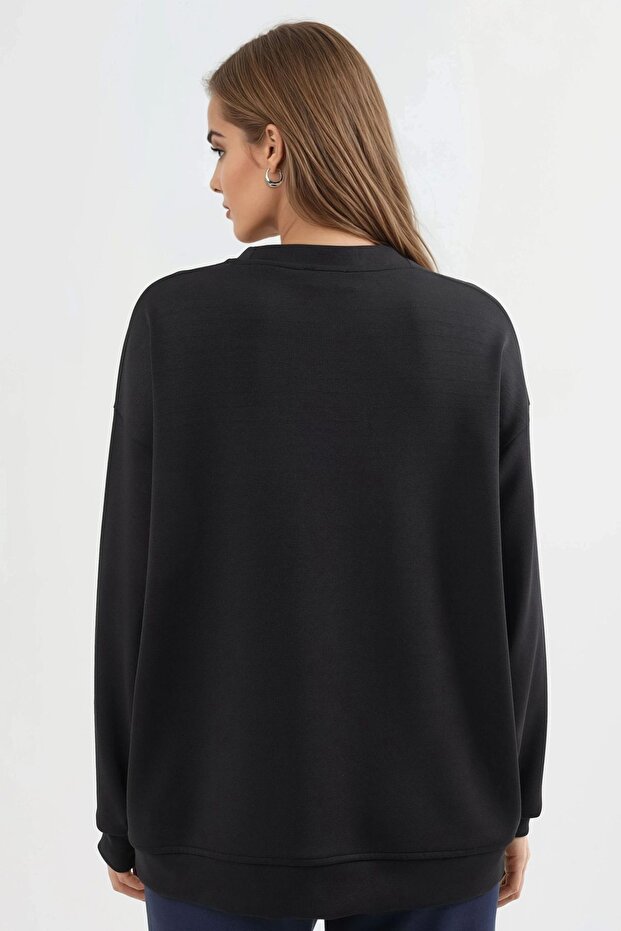 BUSEM Rahat Kesim Bisiklet Yaka Örme Sweatshirt - 3