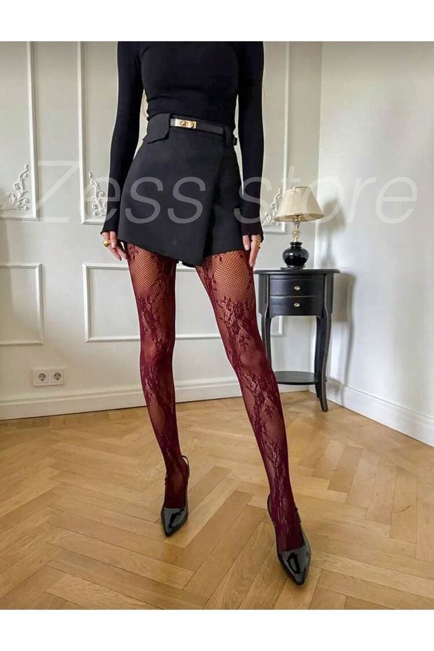 Zess Lolita Y2K Vintage Hollow Floral Fishnet Women's Lace Socks