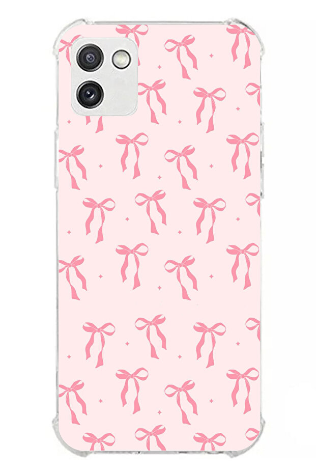 Samsung Galaxy A03 Compatible Soft Pink Bow Patterned Printed Silicone Case - 1
