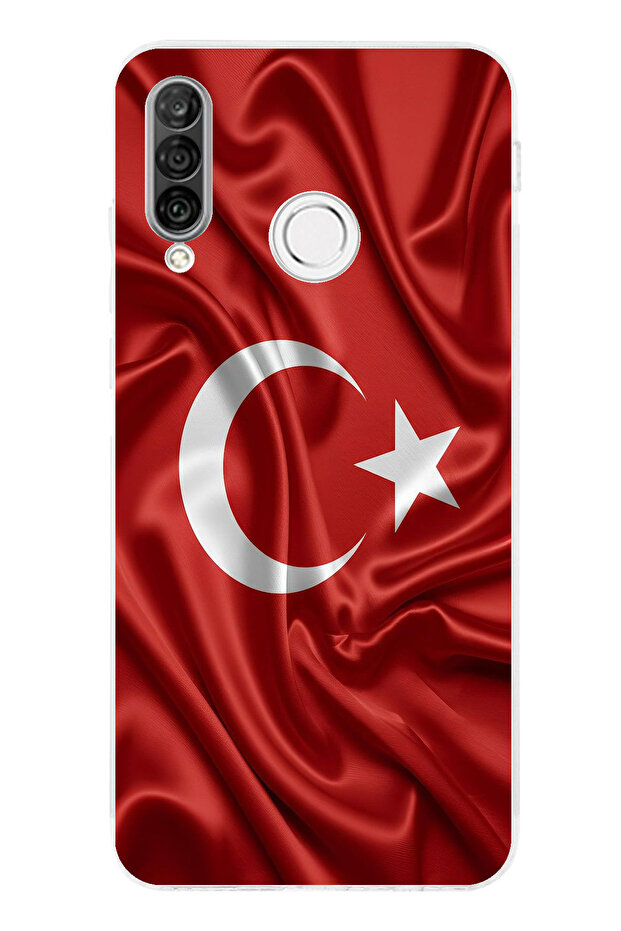 حافظة سيليكون متوافقة مع هاتف Huawei P30 Lite بعلم تركيا مطبوع - 1