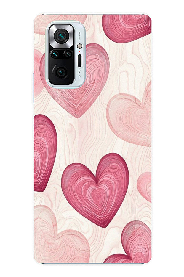 Redmi Note 10 Pro Compatible Linear Pink Heart Printed Silicone Case - 1