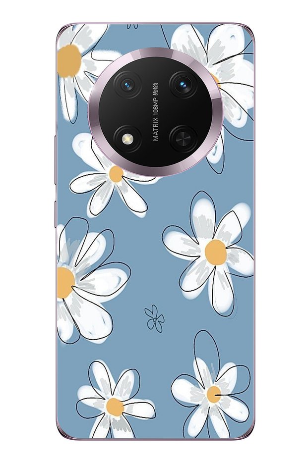 حافظة سيليكون متوافقة مع هاتف Honor Magic 7 Lite باللون الأزرق ديزي جاردن مطبوع