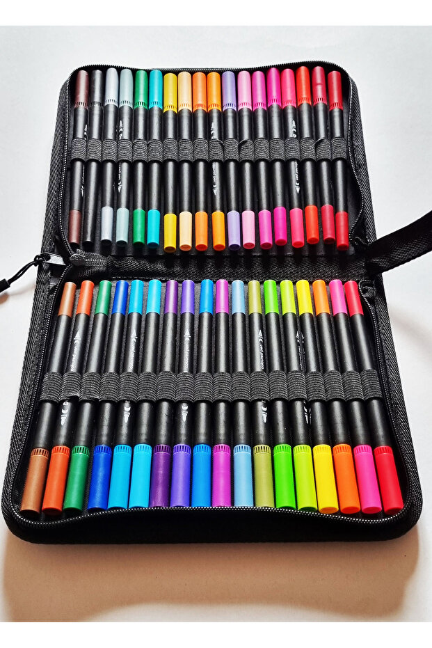 Modellino 24-36-48-60-80-100-120'li Çift Uçlu Fırça ve 0.4 Fine Uç Dual Brush Pens Çantalı Keçeli Sanat Kalemi
