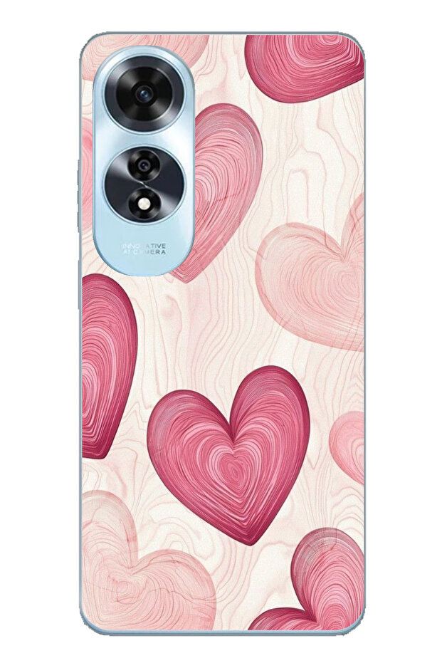 حافظة سيليكون متوافقة مع هاتف اوبو A60 باللون الوردي الخطوي مطبوع - 1