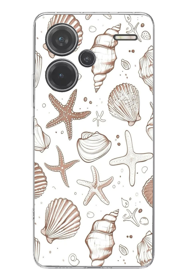 حافظة سيليكون مطبوع متوافقة مع هاتف Redmi Note 13 PRO PLUS مع نجم البحر البني والصدف - 1