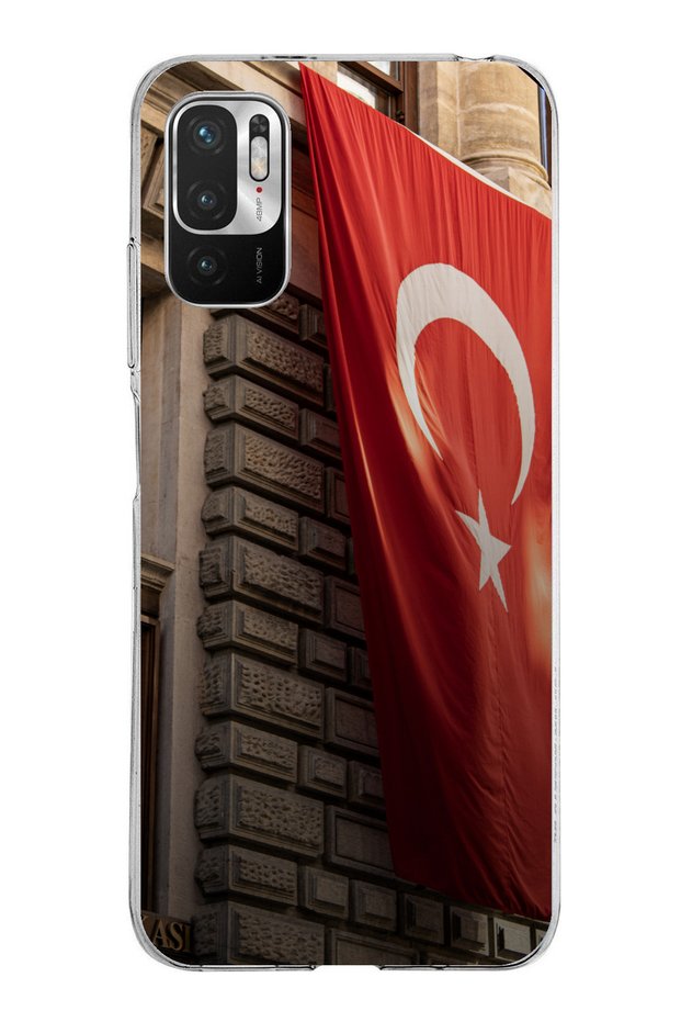 حافظة سيليكون متوافقة مع هاتف Redmi Note 10 5G على شكل العلم التركي مطبوع