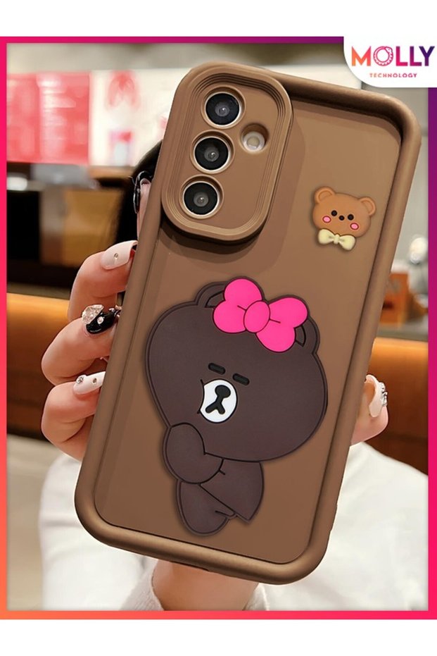 Fallow Brown Edges Thick 3D Embossed Alice Bear Silicone Case for Samsung Galaxy A35