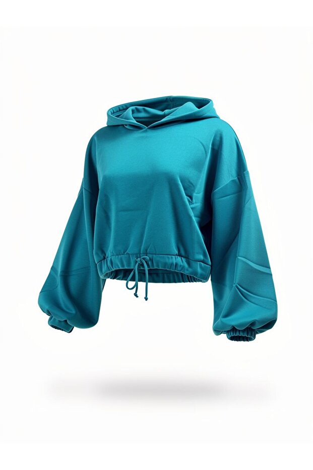 Lastikli Crop Sweatshirt - 2