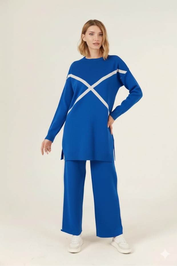 طقم تريكو أسود مكون من قطعتين - 1