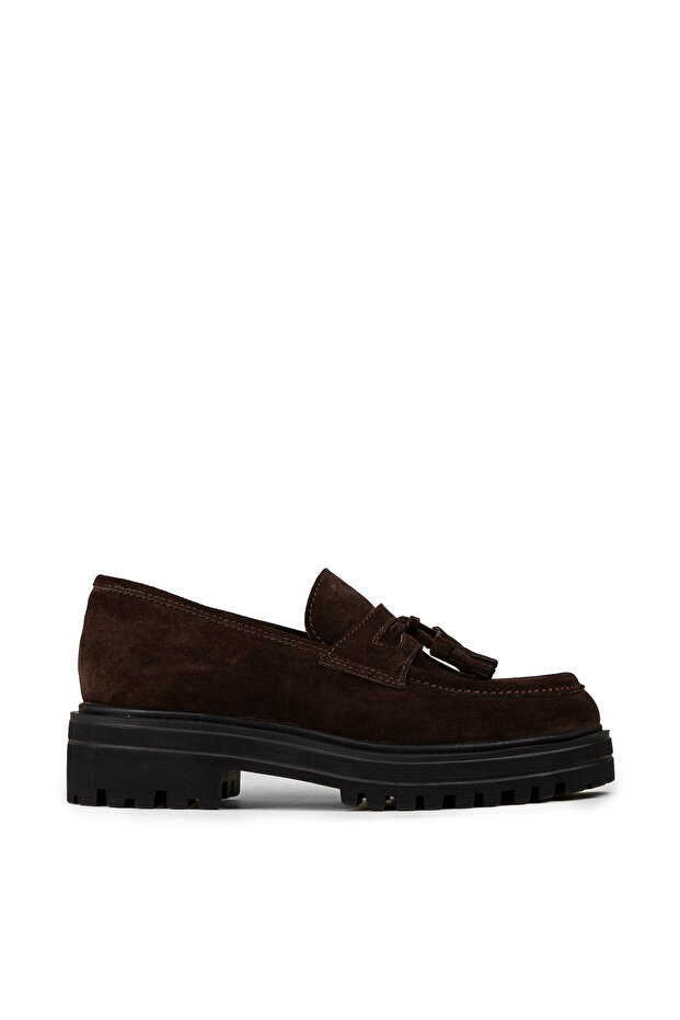 Women's Genuine Suede Brown Tasseled Loafer