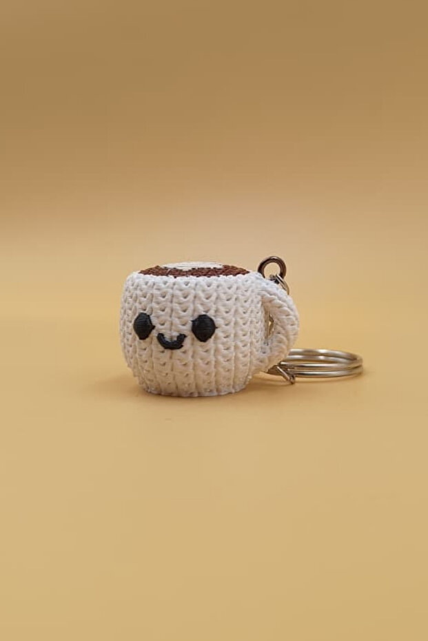 Knitted Patterned Coffee Cup Keychain (Plastic) - 1