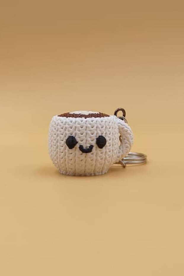 Knitted Patterned Coffee Cup Keychain (Plastic) - 4