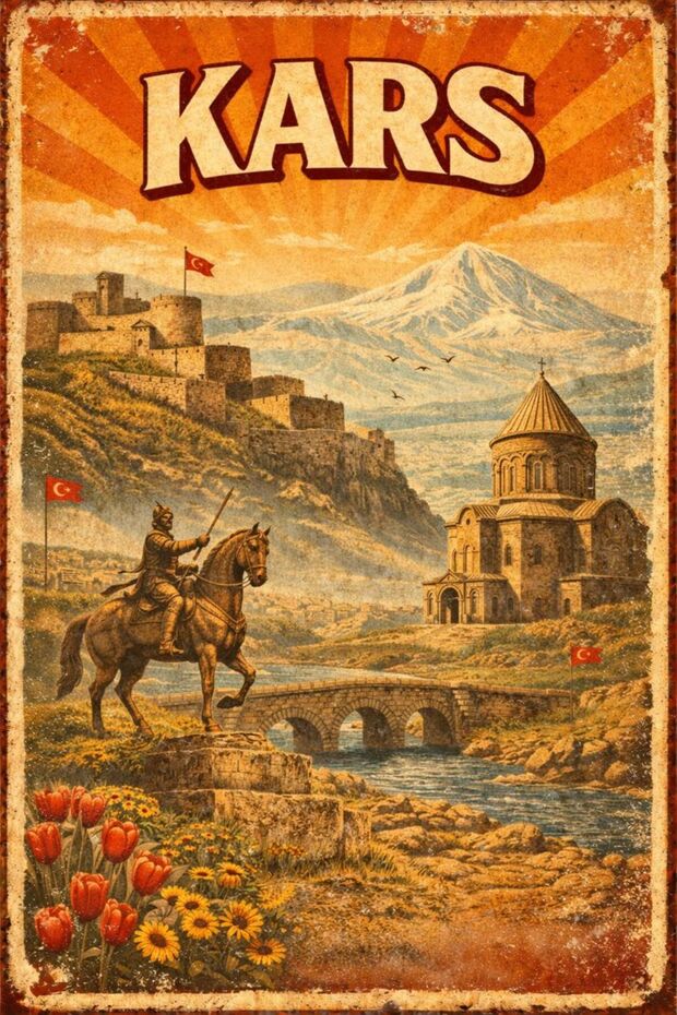 Kars İli Retro Ahşap Poster - 1