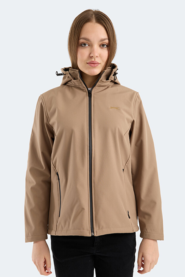Heat Control Women's Removable Hooded Beige Coat & Jacket