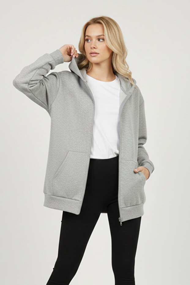 Women's Zippered Hooded Sweatshirt Cardigan Oversized Comfortable Fit