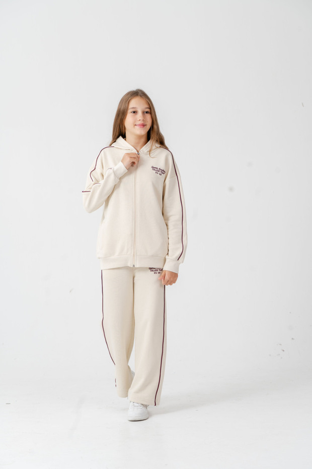 Sports Academy College Team Us-86 Embroidered Hooded Front Zipper Girls' Bottom Top Tracksuit Set