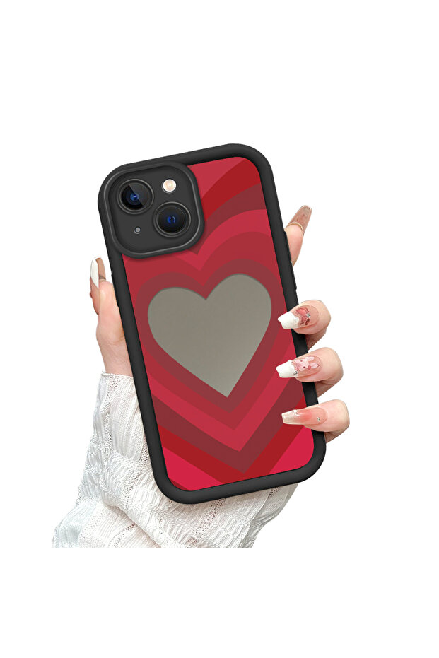 iPhone 15 Plus Compatible Drop-Resistant Black Silicone Case with Mirror Surface - 4