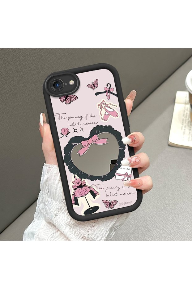 Mirror Phone Case Compatible with iPhone 7/8/Se 2020 2022 Black Silicone Protected Heart Patterns