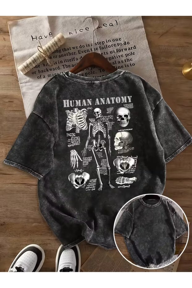 Human Anatomy Printed Washable Vintage Unisex Oversized T-Shirt