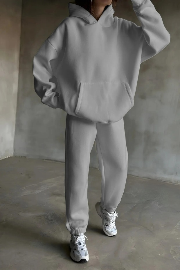 Women's Basic Oversized Relaxed Fit 3Yarn Thick Tracksuit Set
