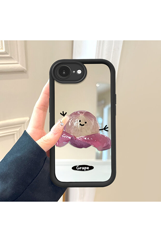 حافظة سيليكون سوداء مقاومة للسقوط متوافقة مع آيفون 16e مع أنماط فواكه وسطح عاكس - 2