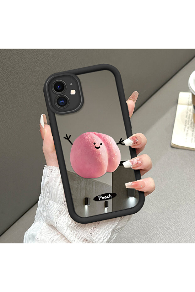 حافظة سيليكون سوداء مقاومة للسقوط متوافقة مع هاتف iPhone 11 بأنماط فواكه ذات وجه مرآة - 1