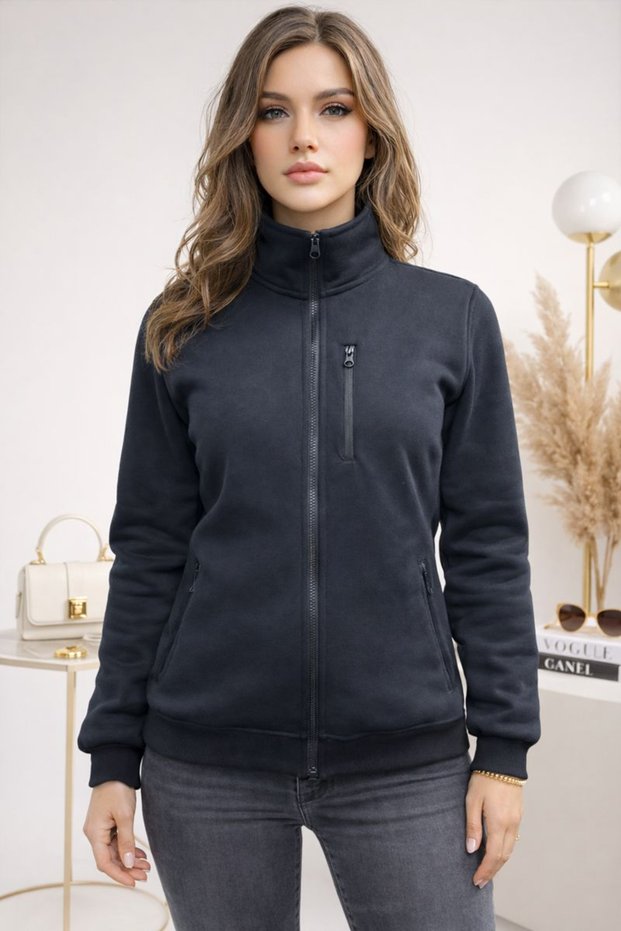 Unisex Women's and Men's Full-Zip Pocketed Plain Sweatshirt