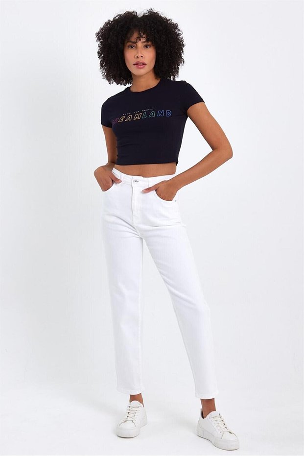 Ns-16634 Women's White Slim Mom Jeans