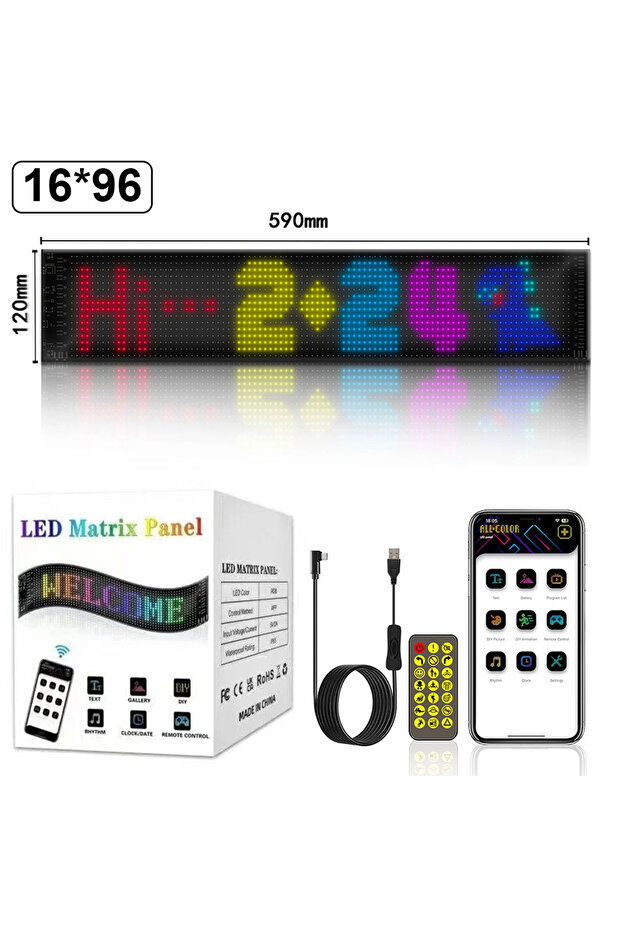قطعتان من مصابيح LED مقاس 16×96 سم (12×60 سم) على شكل عيون الشيطان، مناسبة للزجاج الأمامي، لافتات LED قابلة للبرمجة مع تطبيق وجهاز تحكم عن بعد