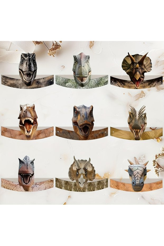 Brown 18Pcs Dinosaur Party Hats Wild Dinosaur Party Photo Booth Props Animals Happy Birthday Banner