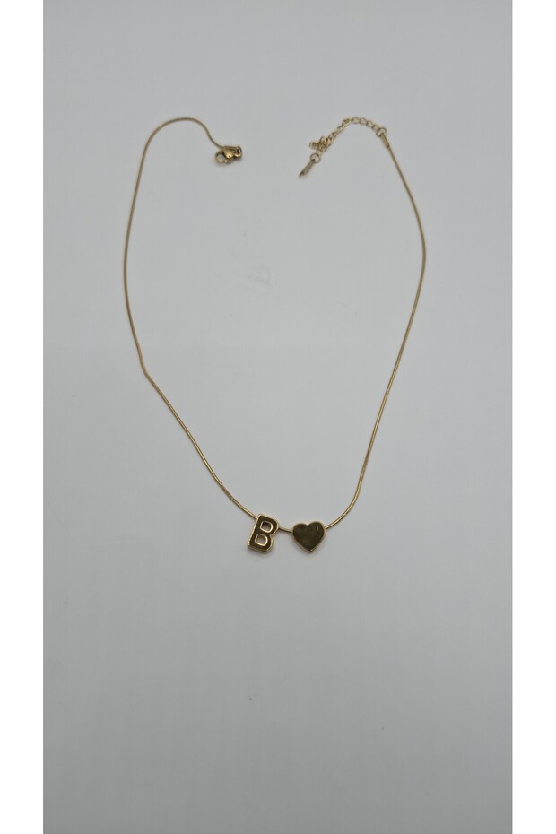 Necklace Steel Heart Detailed Gold Color-B Letter Necklace