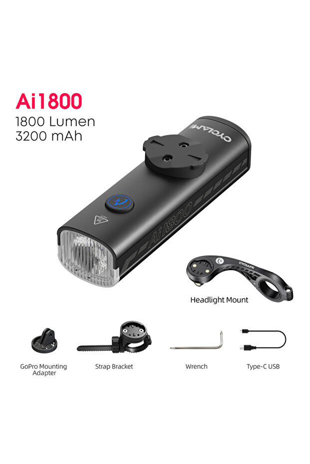 AI-1800 Black S2 1200/1800 Lumen Bicycle Headlight Ultra-lightweight Hanging Front Light Lamp Alumin