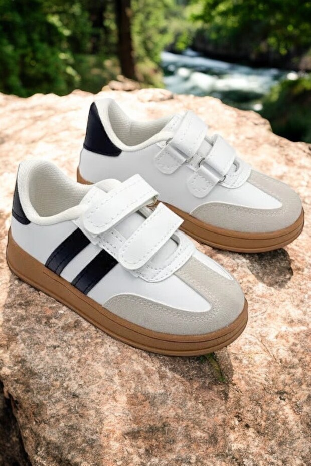 Boys - Girls Kids Velcro Non-Slip Sole Everyday Sneakers School Shoes Beige
