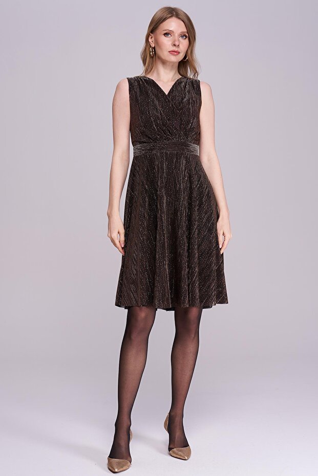 Kruvaze-Kolsuz Simli Elbise - 3