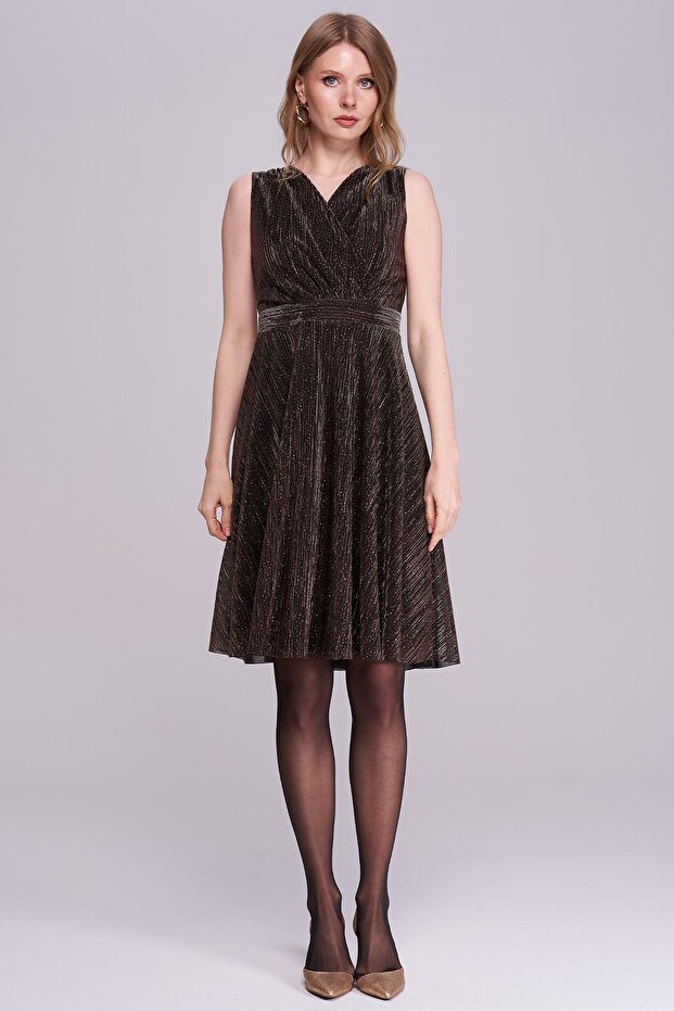 Kruvaze-Kolsuz Simli Elbise - 1