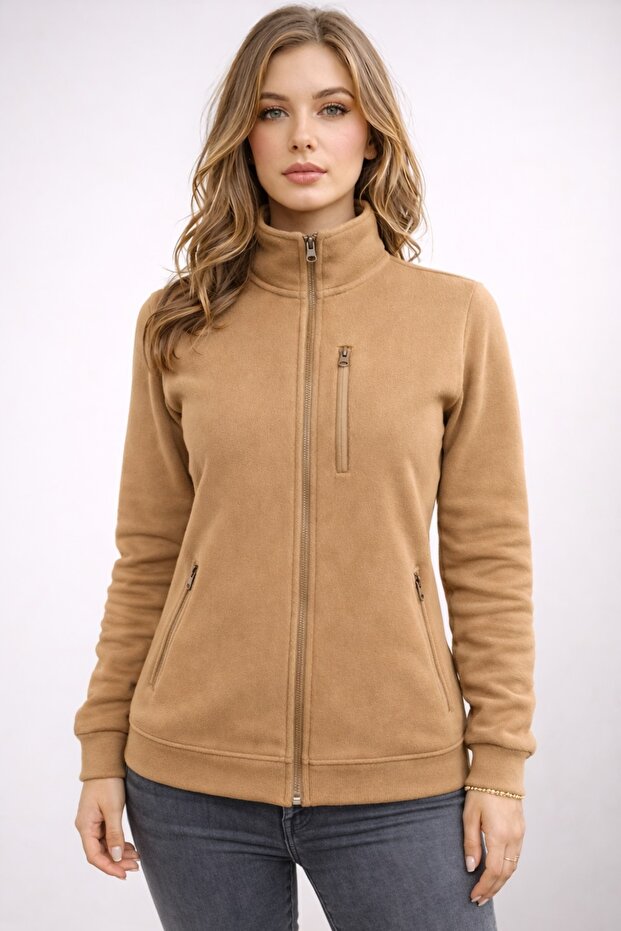 Unisex Women's and Men's Solid Color Full Zip Dikyaka Cotton Sweatshirt
