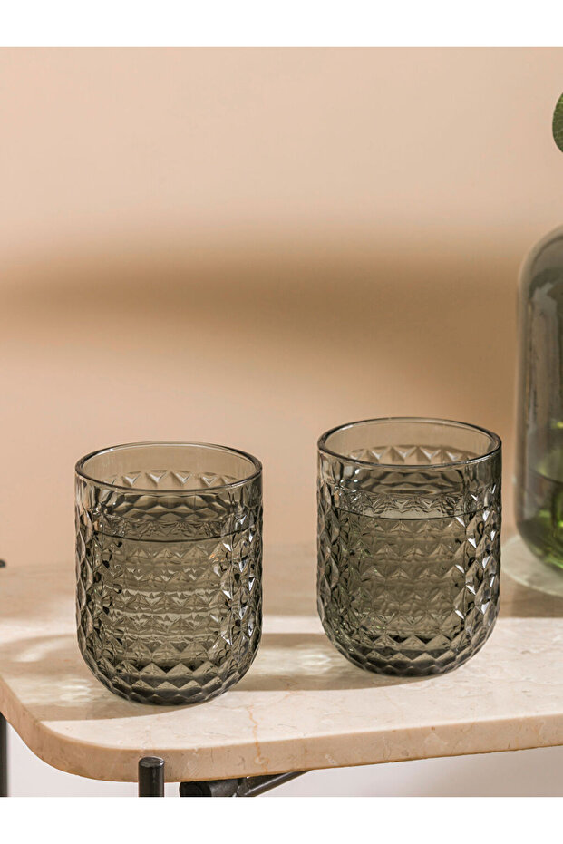 Create Your Style with Uzg Store Black Patterned Glass Water Cup Set of 2 250 ml