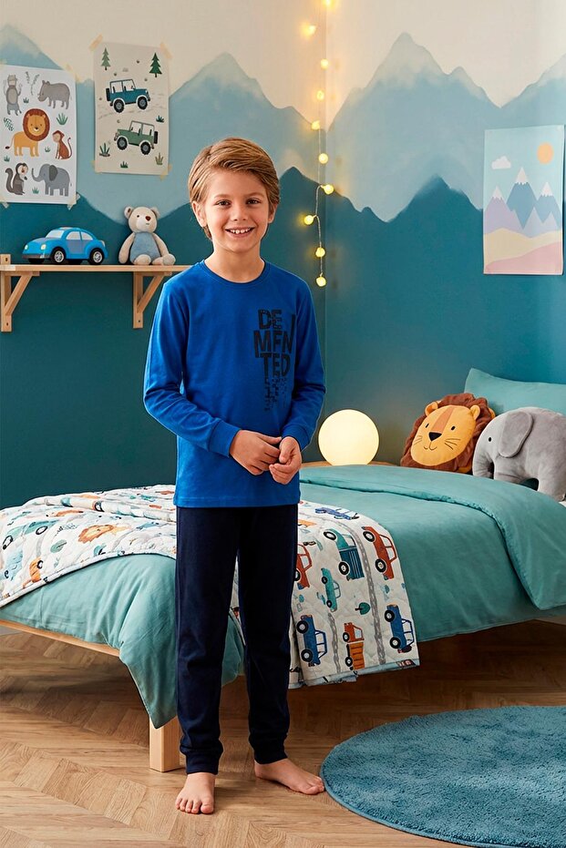 Boys' Interlock Crew Neck Pajama Set | Cobalt Blue 107