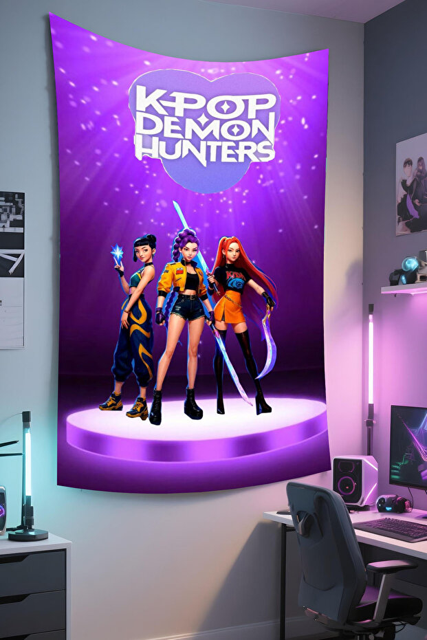 Demon Hunters Printed Wall Hanging – K-Pop Themed, High-Quality Fabric, Tapestry Wall Carpet