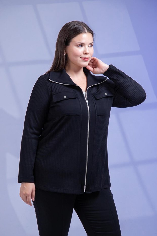 Plus Size Pocketed - Zippered Knitwear Shirt Black