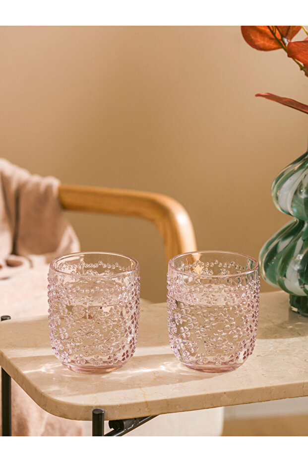 Create your style from uzg store pink patterned glass water cup set of 2 290 ml