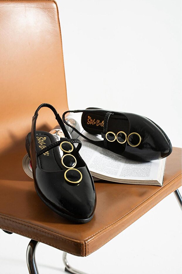 Open Back Three Rows of Stone Detailing Flat Sole Lightweight Women's Ballerinas | Daily Babet