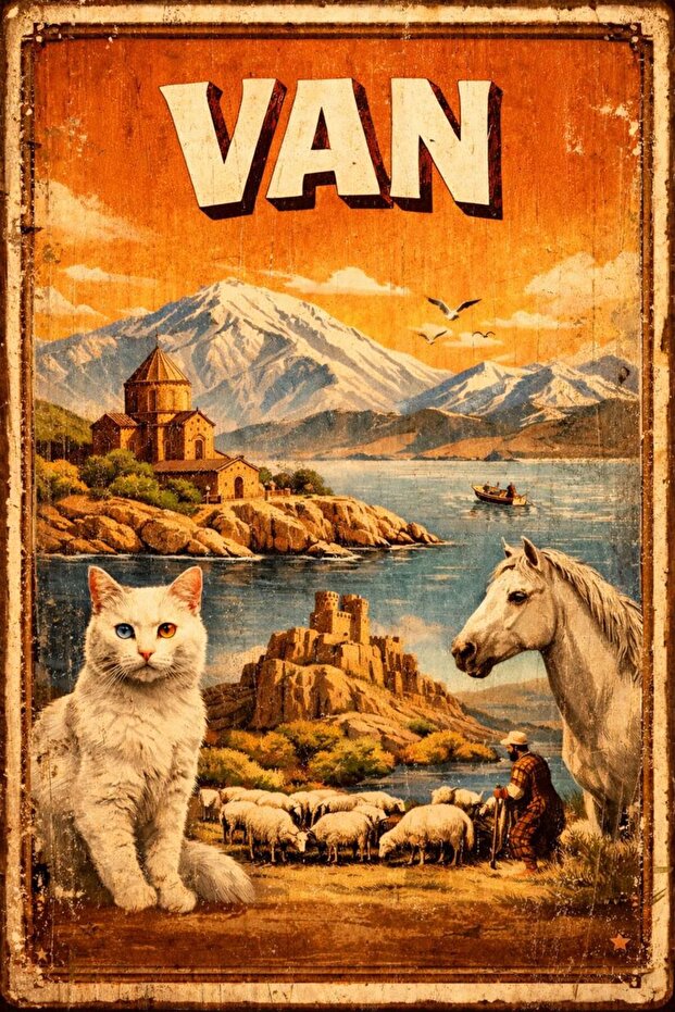 Van İli Retro Ahşap Poster - 1