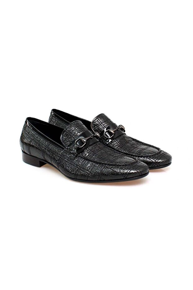 Green Color Laceless Genuine Leather Men's Shoes