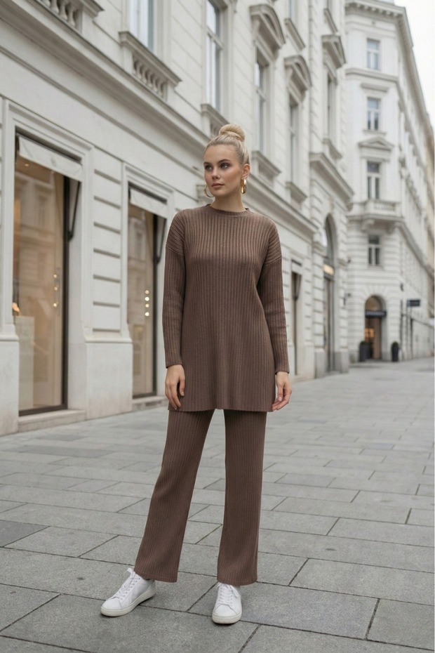 Cotton Corded Fabric Women's Blouse and Pants Two-Piece Set