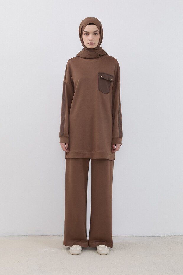 Cupra suede trousers tunic set mink