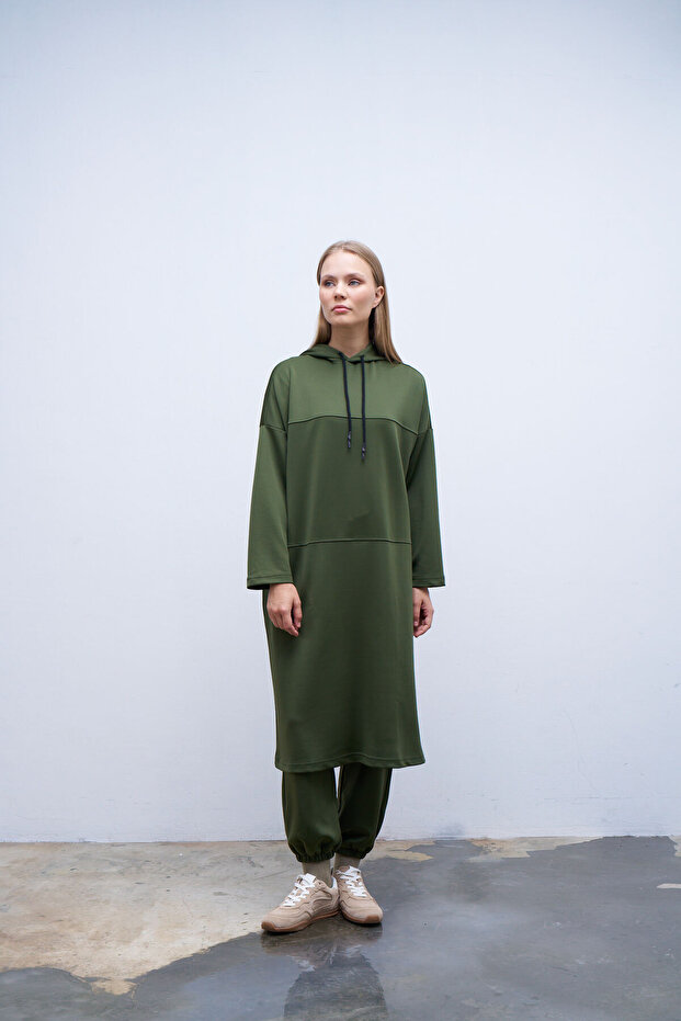 Kapişonlu Dikişli Sweatshirt - 1